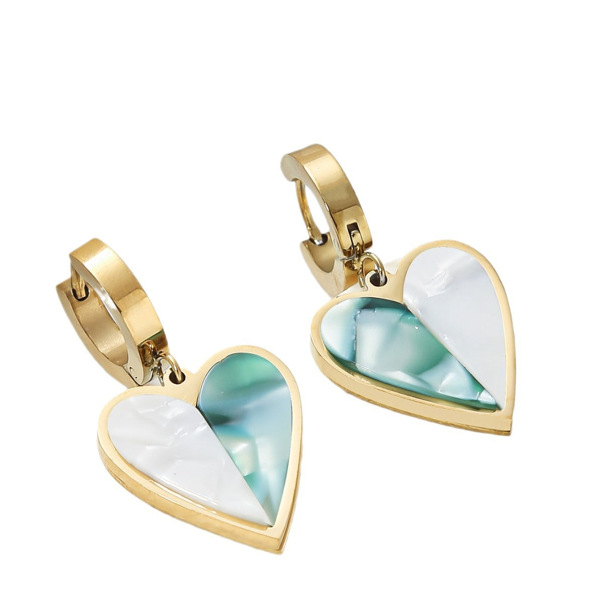 Orecchini Chic a Cuore in Rame con Intarsio in Pietra Naturale, Perni in Acciaio Inossidabile, Stile Minimalista e Dolce