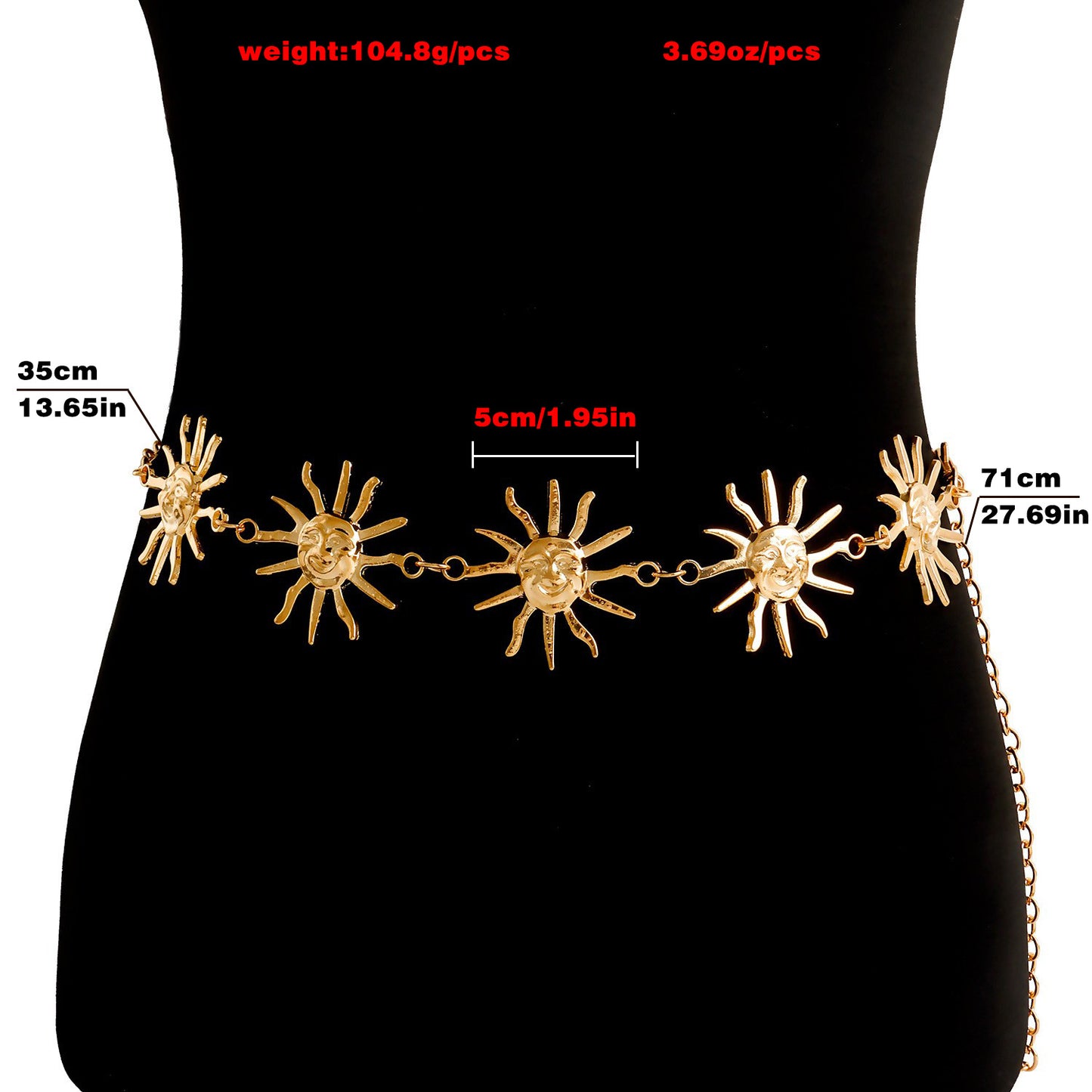 Punk Metal Sun Smile Face Decorative Waist Chain for Women