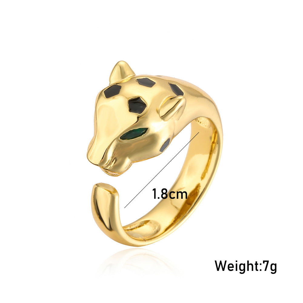 Personalized 18K Gold Plated Brass Micro-Inlay Cubic Zirconia Leopard Ring for Women