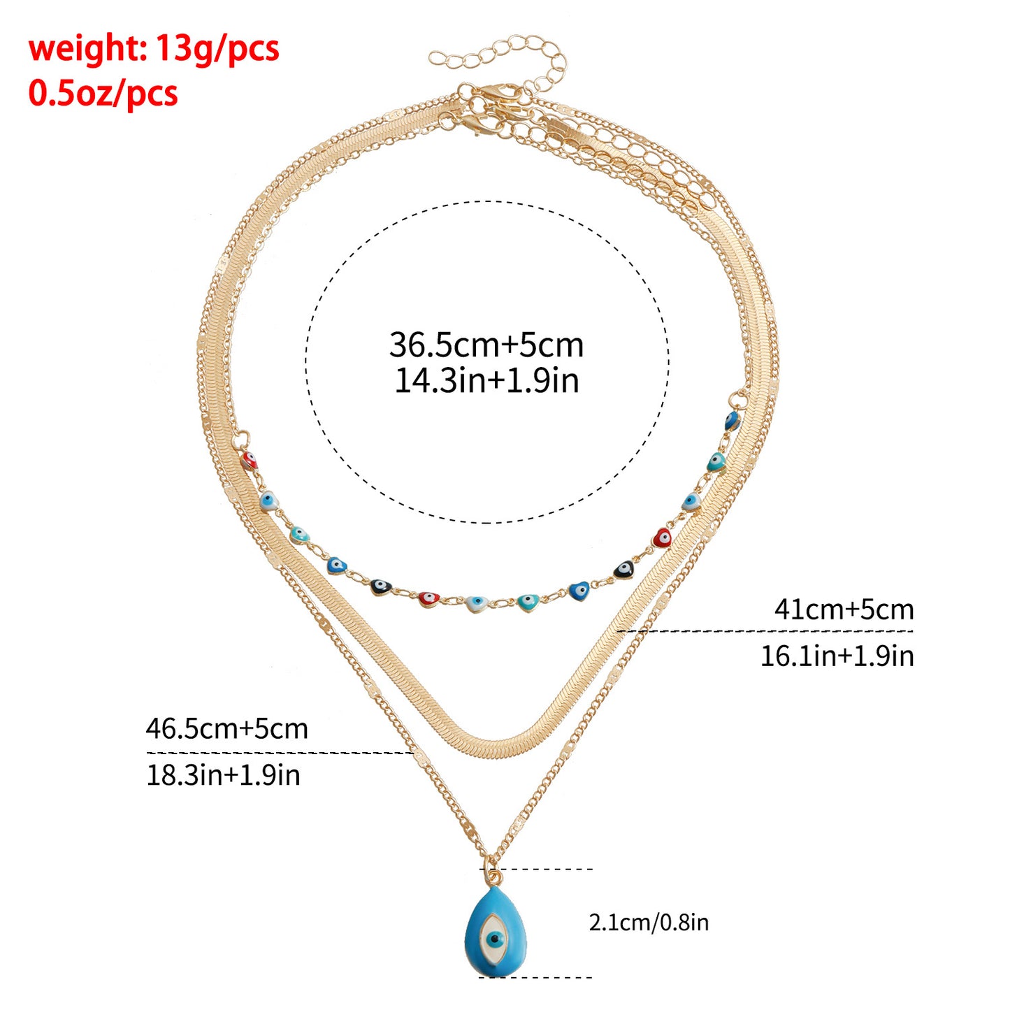 Collana vintage con ciondolo a occhio di Allah in lega con finitura smaltata su delicata catena snake per donna