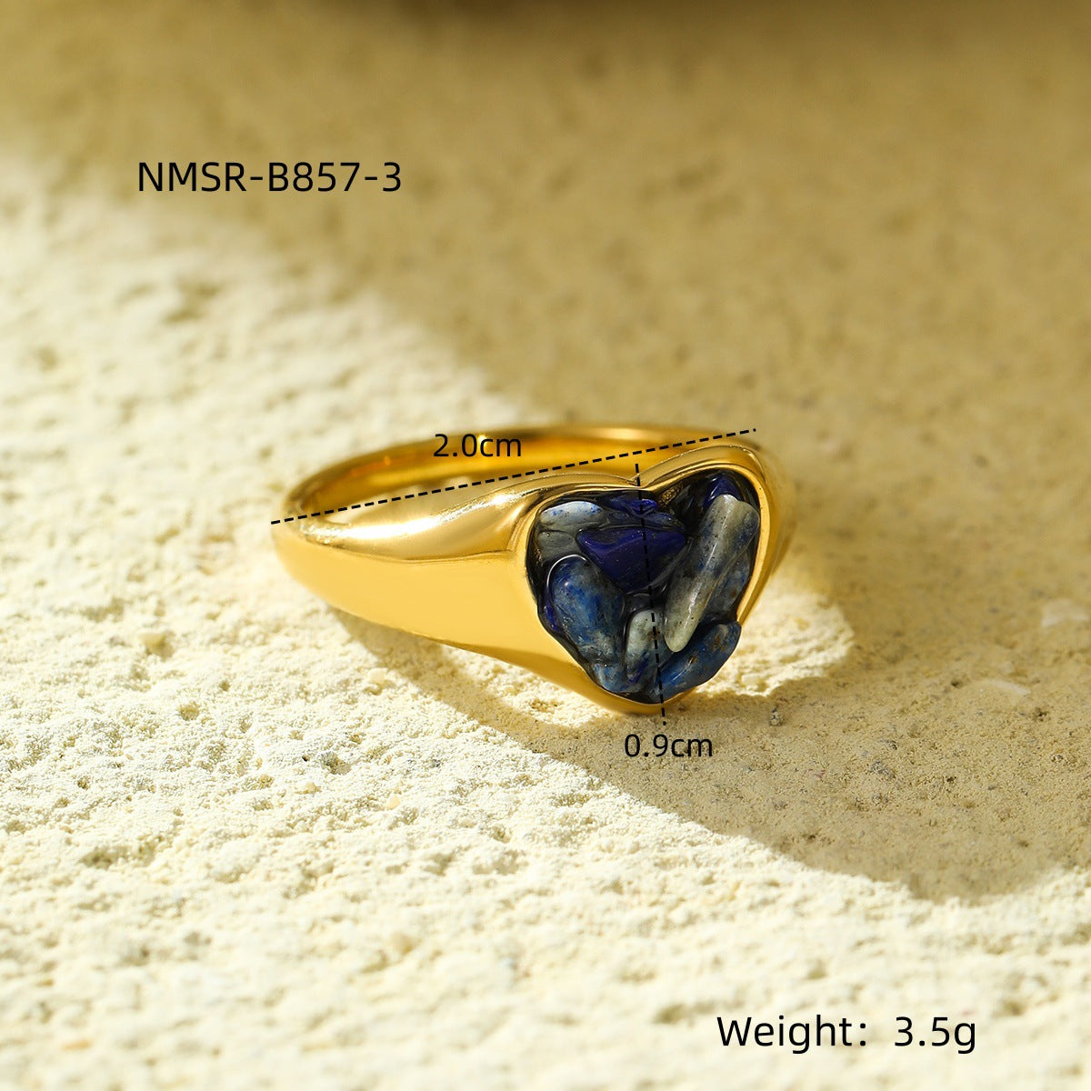 Anillo elegante minimalista de acero inoxidable en forma de corazón con incrustaciones de piedra natural para mujer