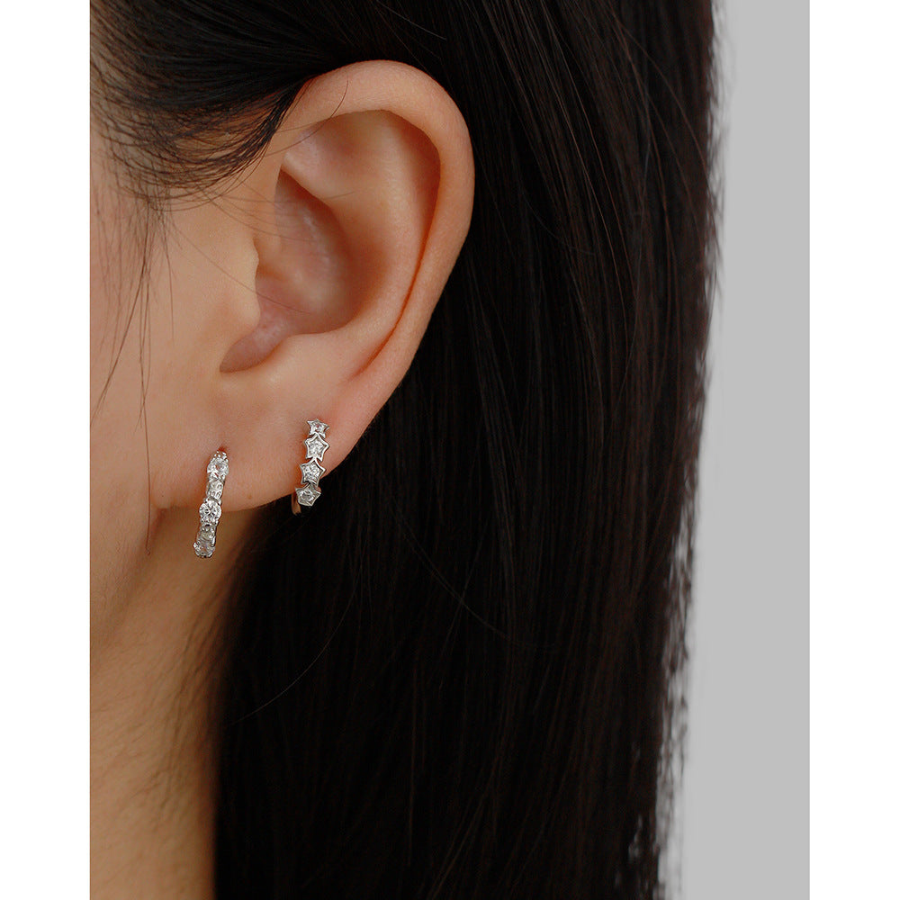 Pendientes de tuerca de plata de ley S925 con forma de estrella dulce y delicada con incrustaciones de diamantes de imitación para mujer