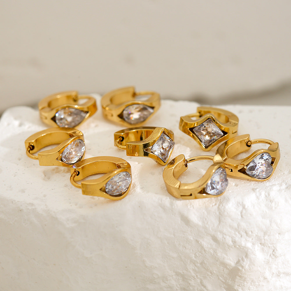 Pendientes de aro geométricos minimalistas de lujo francés vintage para mujer de acero inoxidable con chapado en oro de 18 quilates