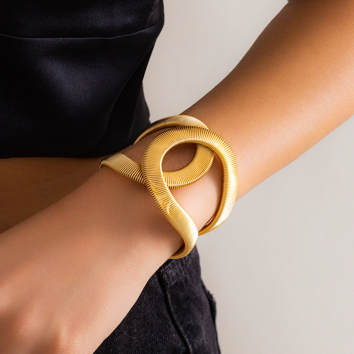 Punk Geometric Oval Plated Iron Adjustable Cuff Bracelet