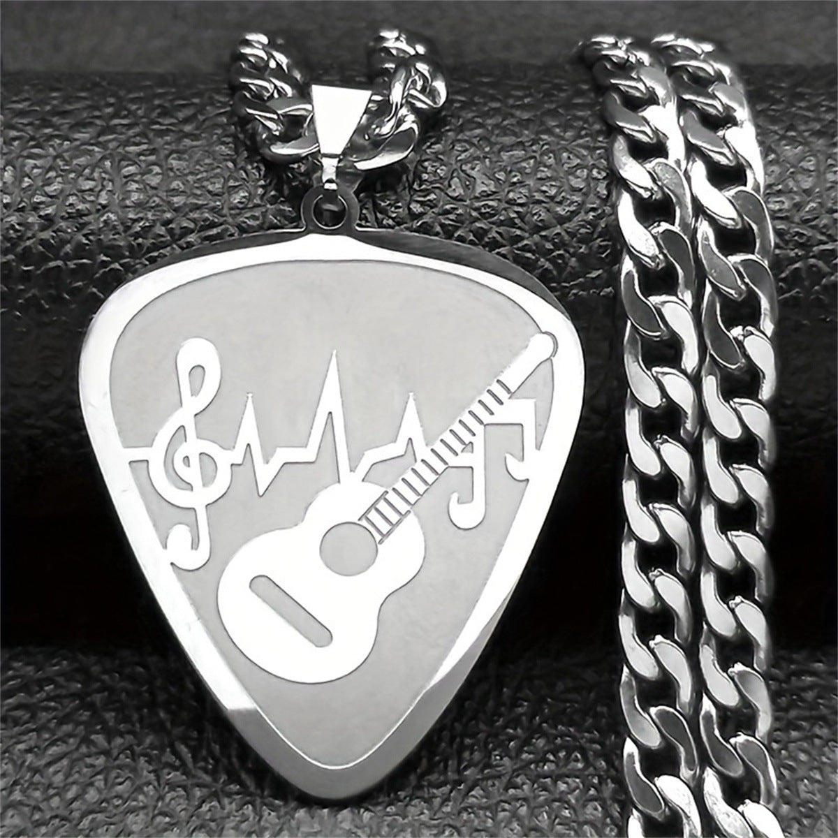 Edgy Geometric Guitar and Bass Note Pendant Necklace for Music Lovers in Stainless Steel with Titanium Steel Pendant and Plated Finish