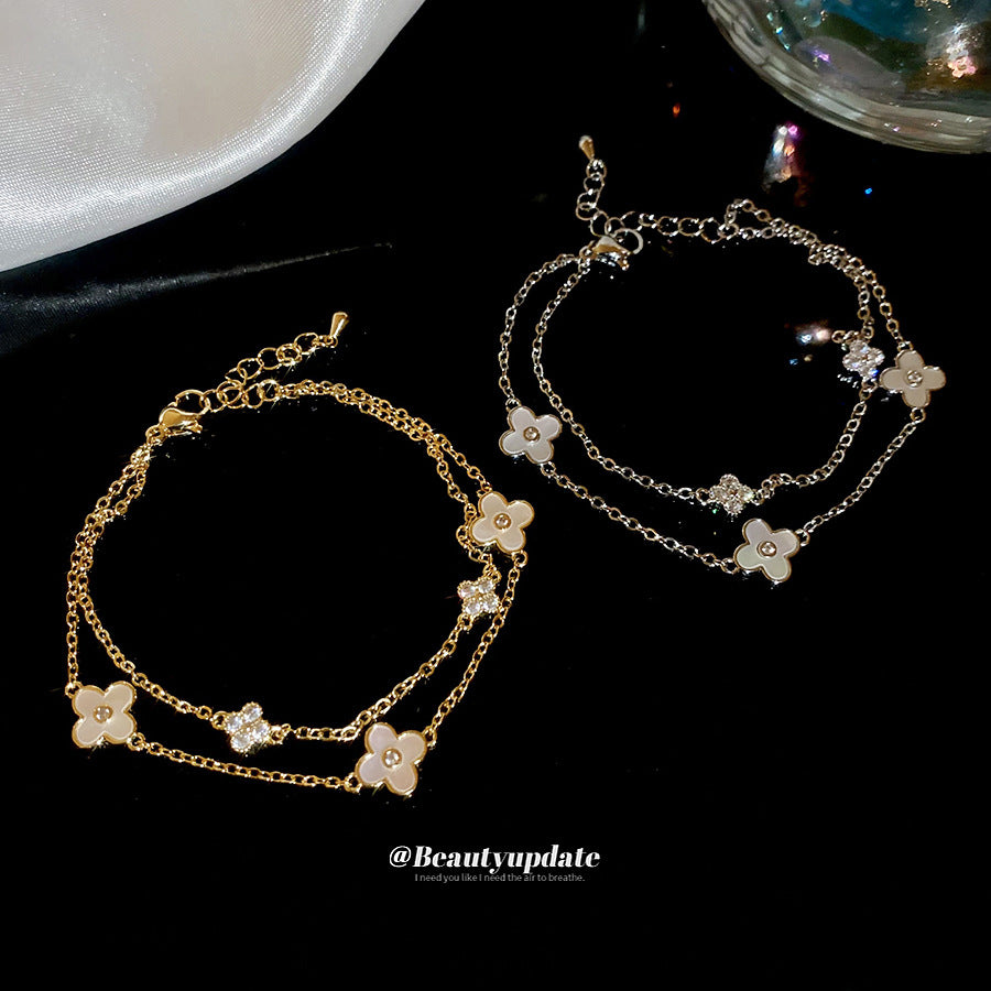 18K Gold Plated Floral Shell Bracelet for Women Adjustable Minimalist Everyday Luxury Hand Jewelry