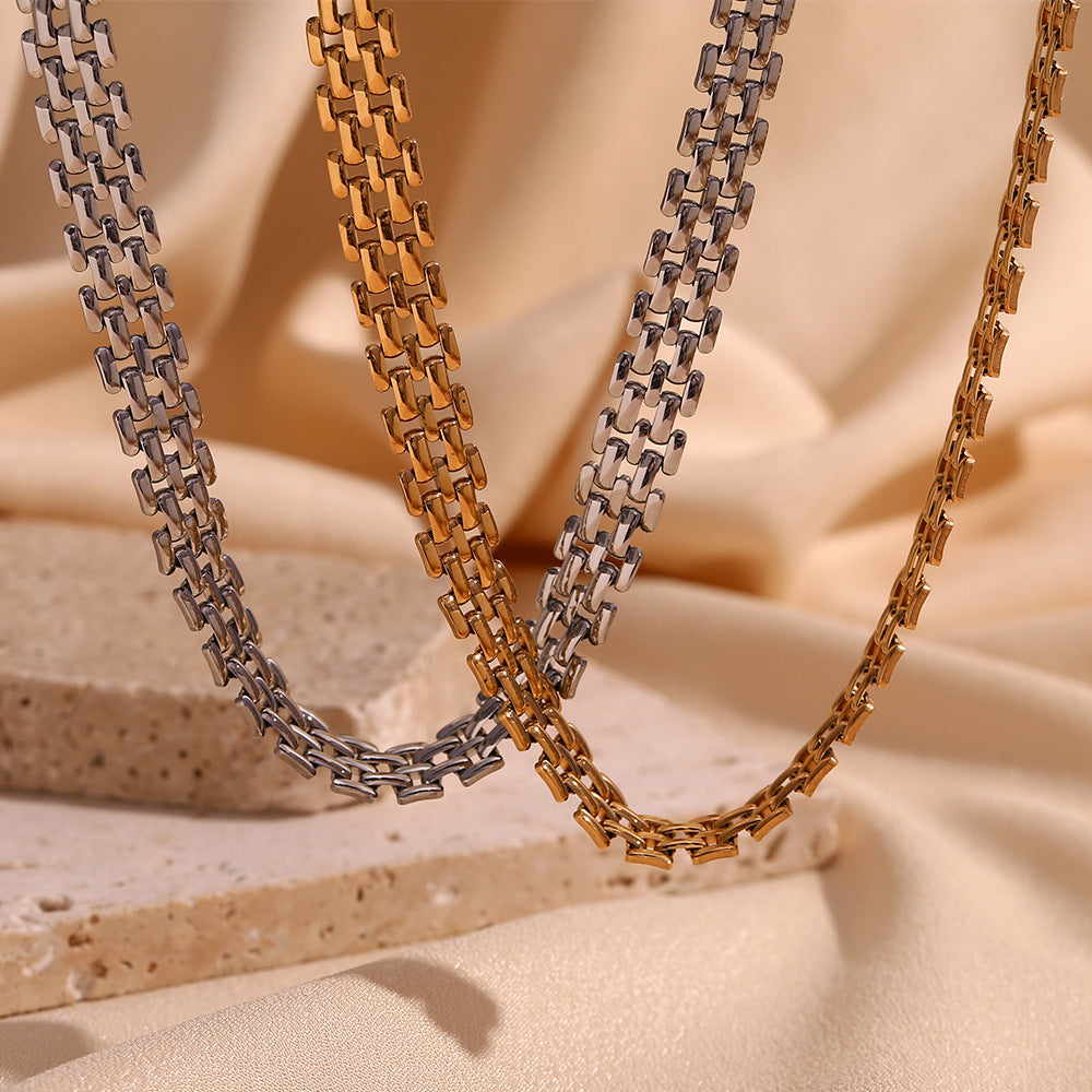 Bracciale da donna intrecciato fatto a mano in acciaio inossidabile placcato oro 18 carati con design geometrico minimalista