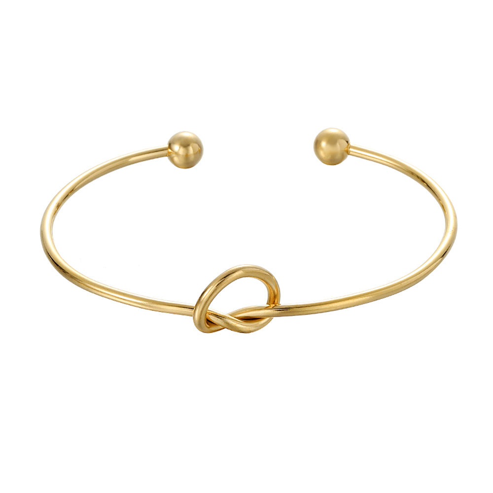 Minimalist Heart Knot Stainless Steel Open Cuff Bracelet for Women DIY Charm Bar