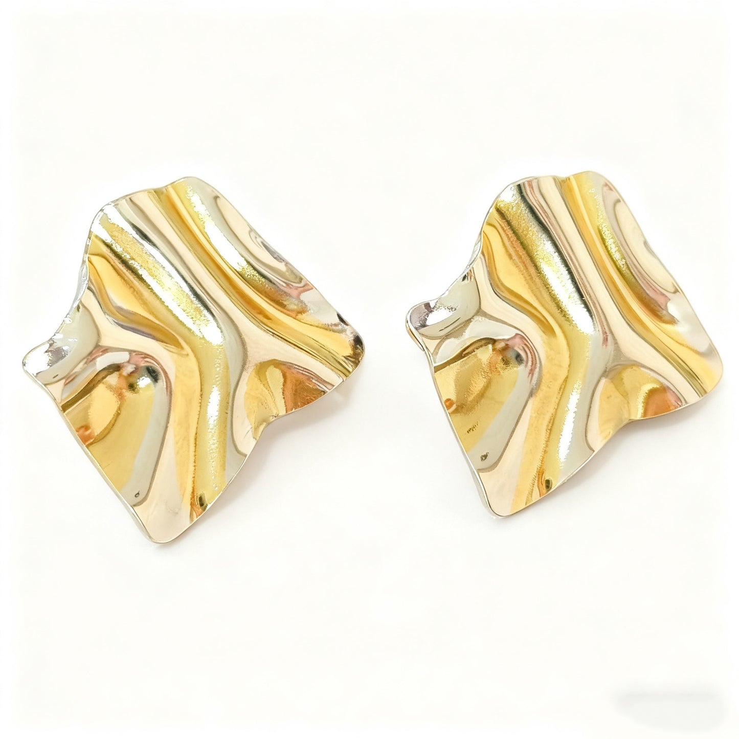 Pendientes de acero inoxidable geométricos chapados con textura arrugada de moda para mujer