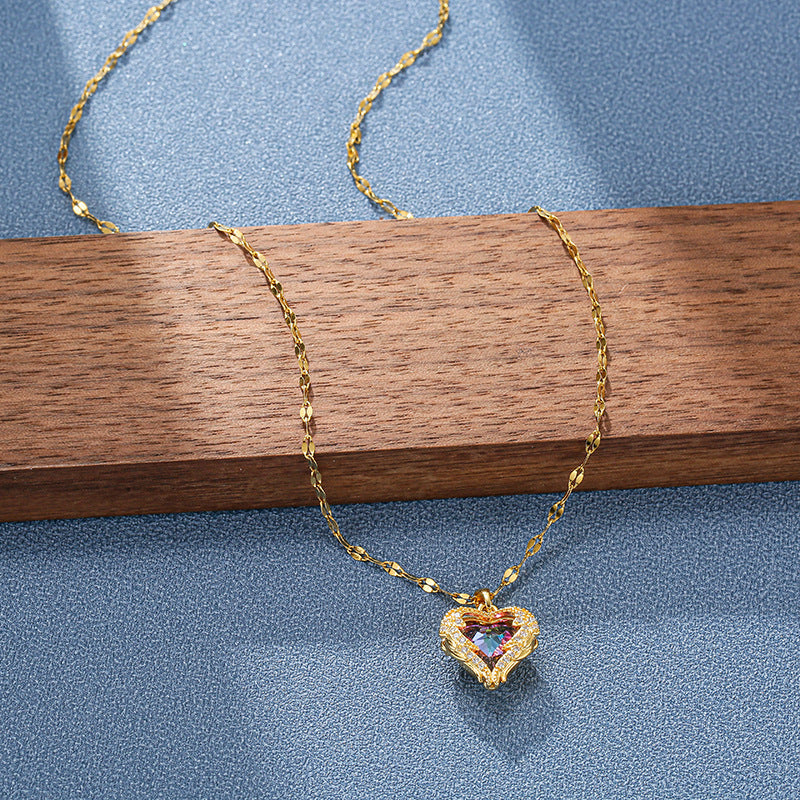 Minimalist Bow-Shaped Titanium Steel Necklace with Pearl Inlay Pendant on Pearl Chain for Women