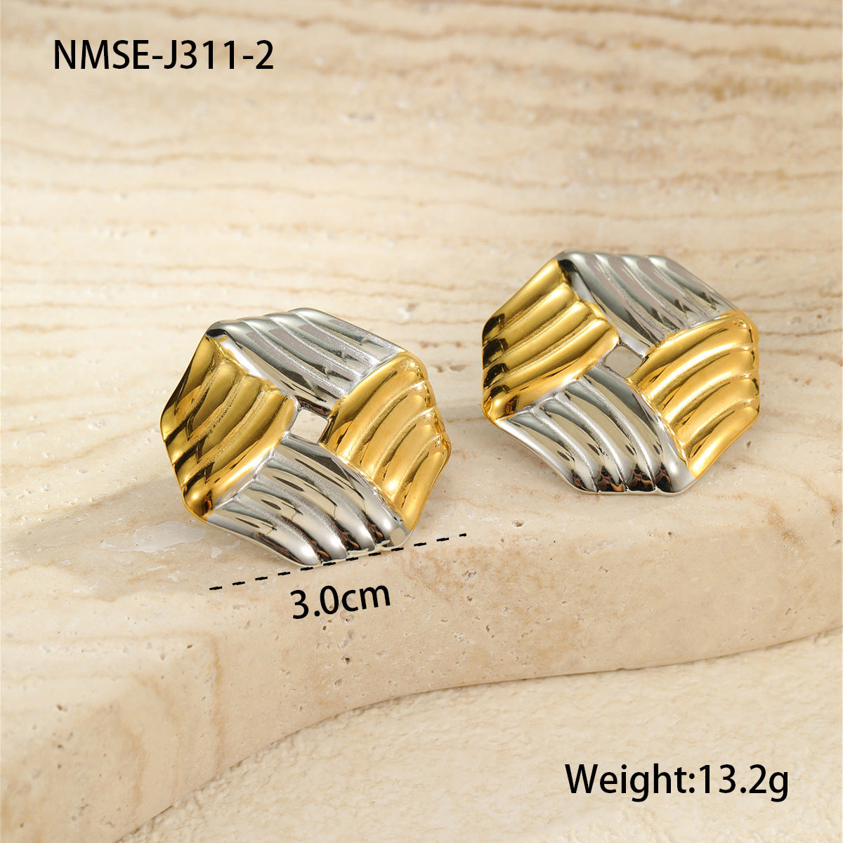 Pendientes de Tachuela de Acero Inoxidable Geométricos con Textura de Rombo y Acabado Chapado para Mujer