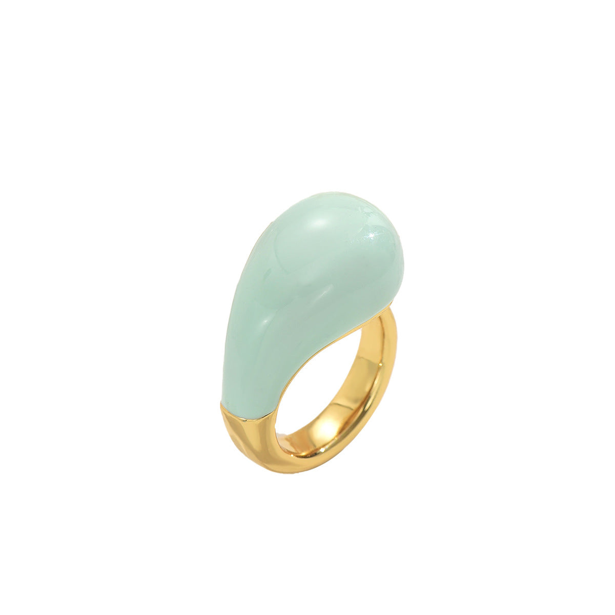 Anillo de cobre con diseño geométrico de gota de agua y acabado de esmalte para mujer, banda ajustable a la moda