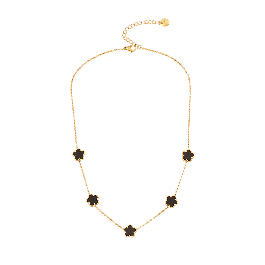 Elegante collana a pendente floreale a cinque petali in acciaio inossidabile con intarsio in acciaio al titanio e finitura galvanica su catena O per donna
