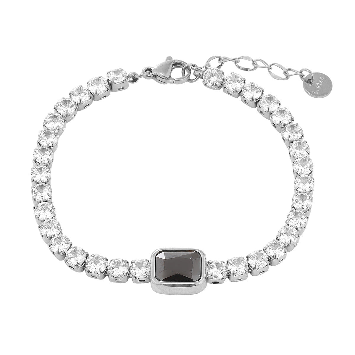 Elegante pulsera geométrica cuadrada de titanio con diamantes de imitación para mujer, con acabado chapado y atractivo minimalista de lujo
