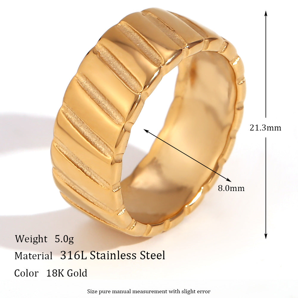 Anillo Minimalista Geométrico de Acero Inoxidable con Baño de Oro de 18K y Diseño Irregular con Micro Pavé para Mujer