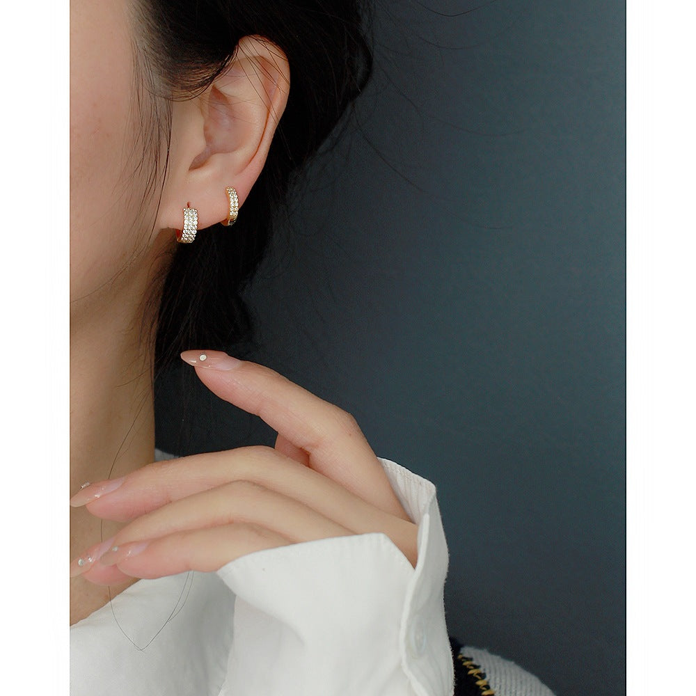 Orecchini a cerchio larghi in argento sterling 925 minimalisti, geometrici rotondi, con micro-intarsio di zirconi cubici