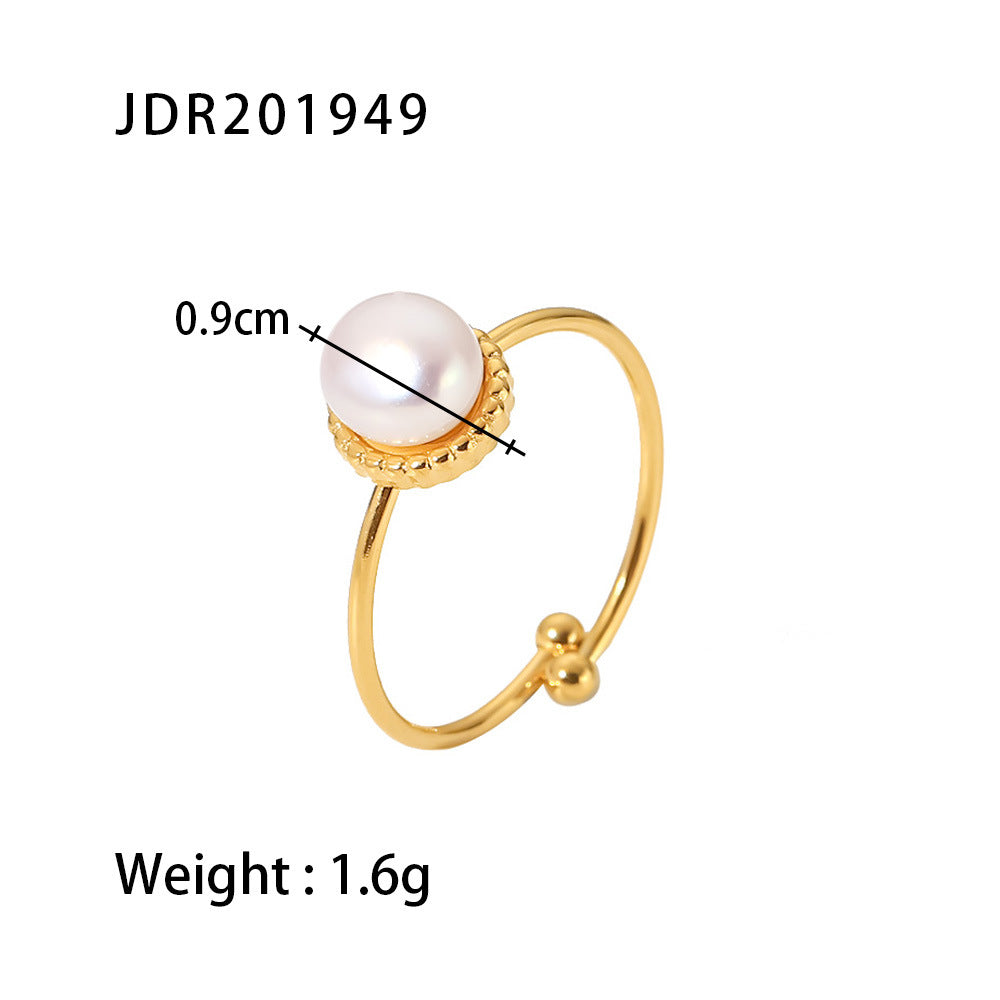 Anello geometrico placcato in acciaio inossidabile con perla d'acqua dolce da donna