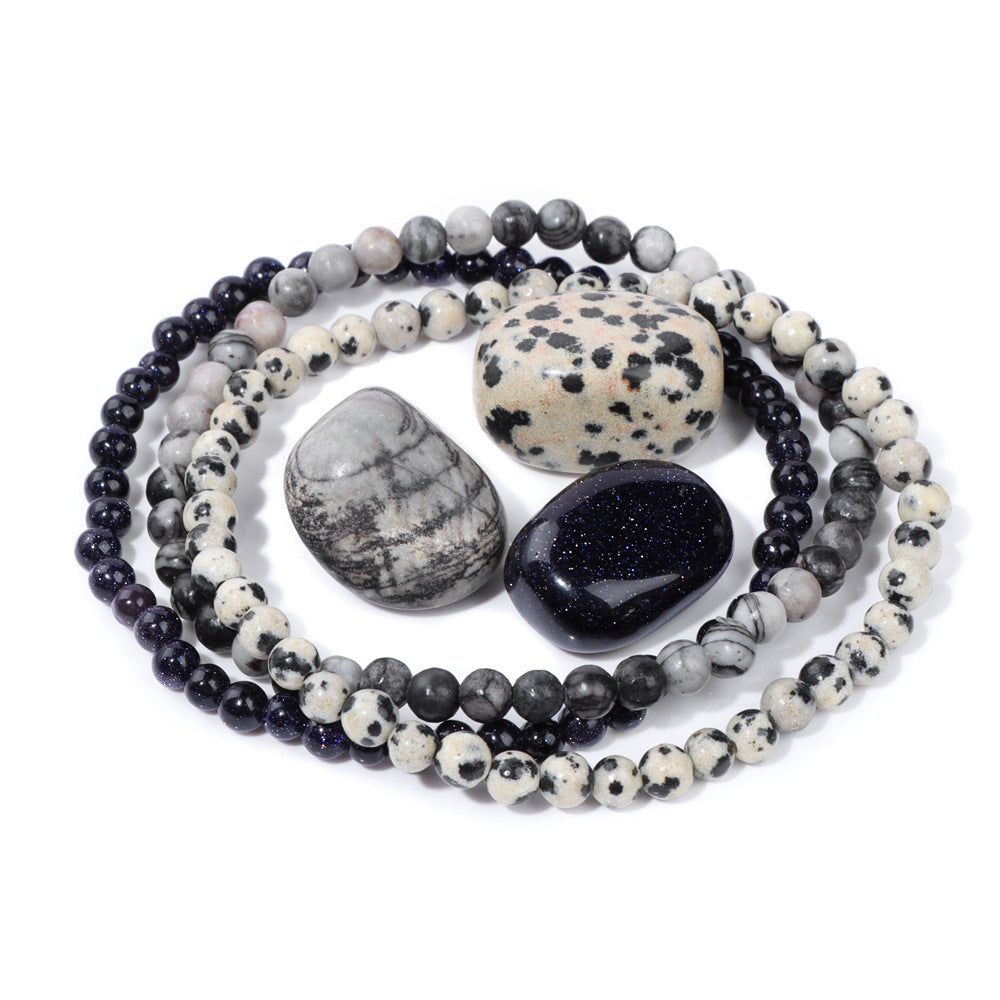 Vintage Geometric Stone Beaded Bracelet Set Unisex Meditation Raw Stone Stress Relief Hand Jewelry
