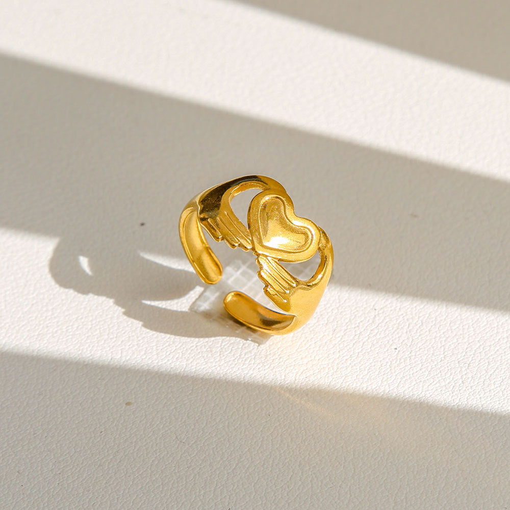 Anello di tendenza da donna in acciaio inossidabile geometrico placcato oro con perle e fiori stile Instagram