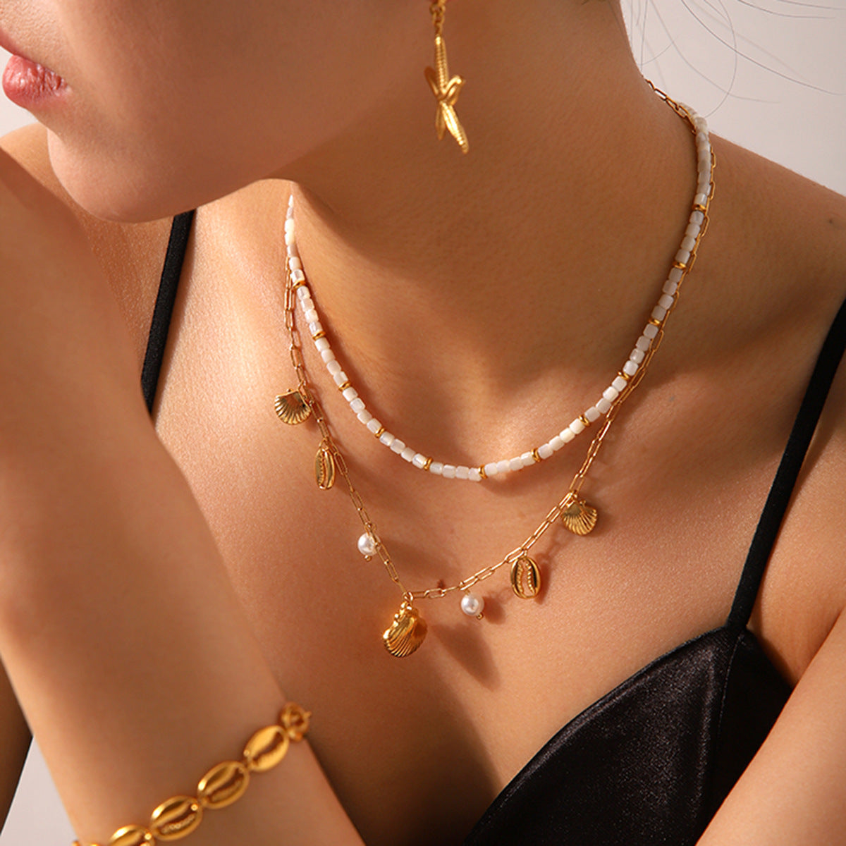 Minimalist Starfish Pendant Necklace with Stainless Steel Chain and Pearl Accents for Women