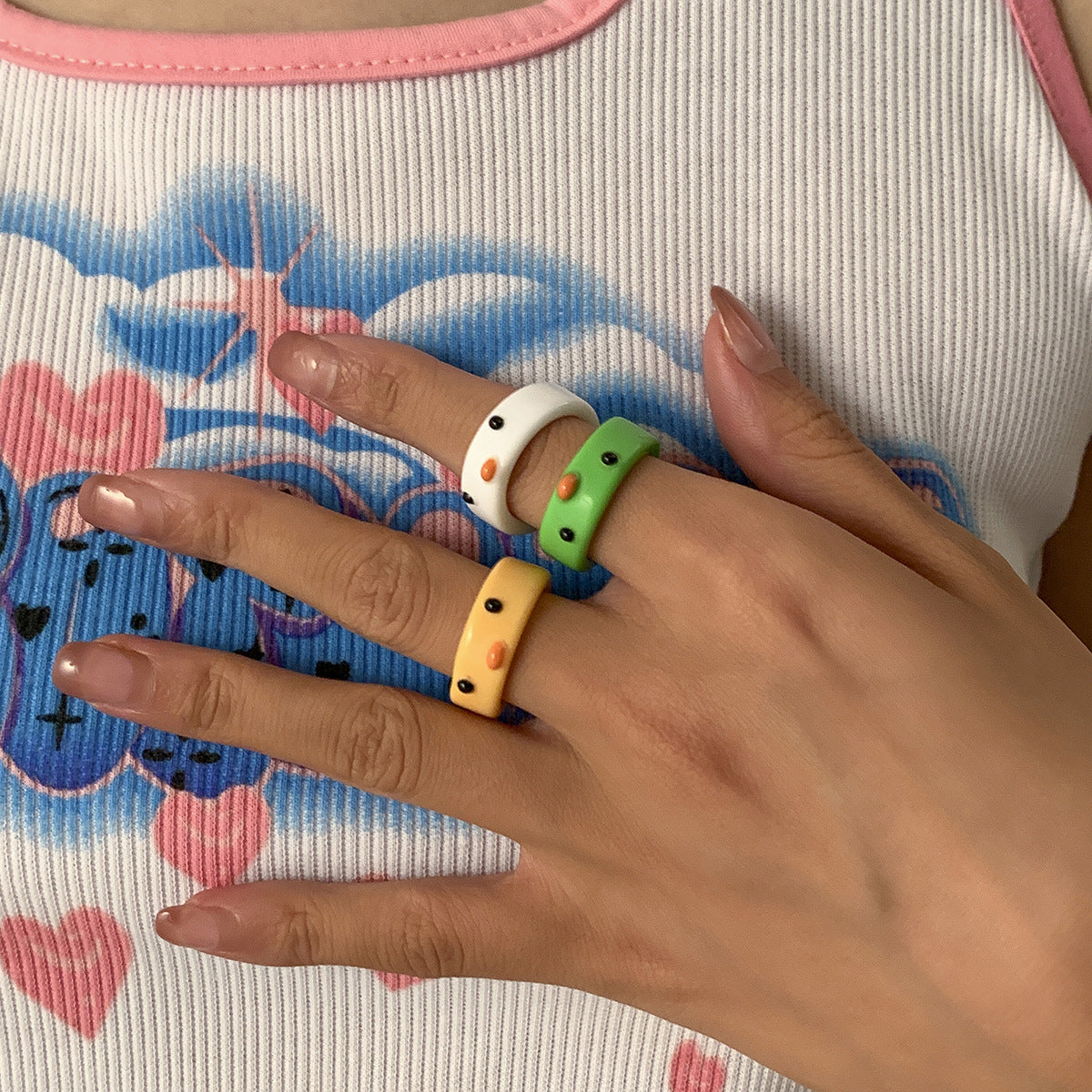 Anillo de rana de resina estilo vintage dulce y fresco para mujer