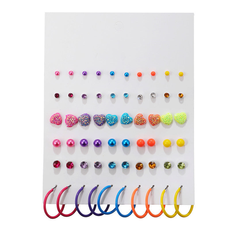 Sweet Minimalist Candy Color Heart Geometric Plated Alloy Stud Earrings Set for Women