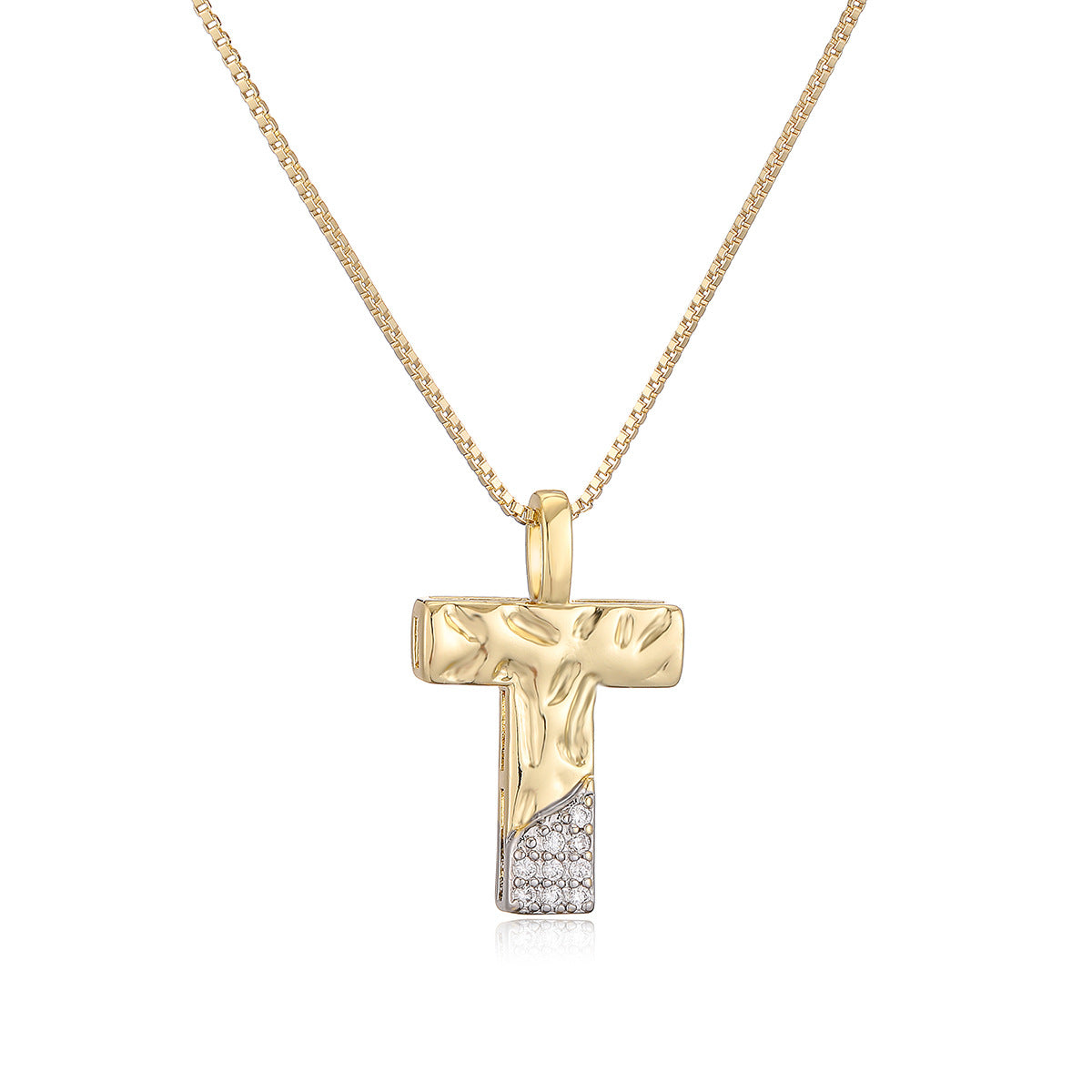 Minimalist Two-Tone Plated Cubic Zirconia Letter Pendant Necklace for Women with Box Chain