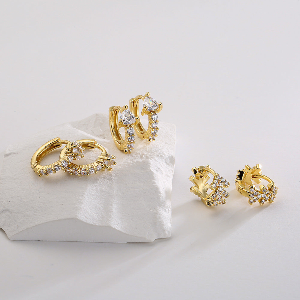 Orecchini da donna geometrici minimalisti in rame con placcatura in oro vero e intarsio di zirconi