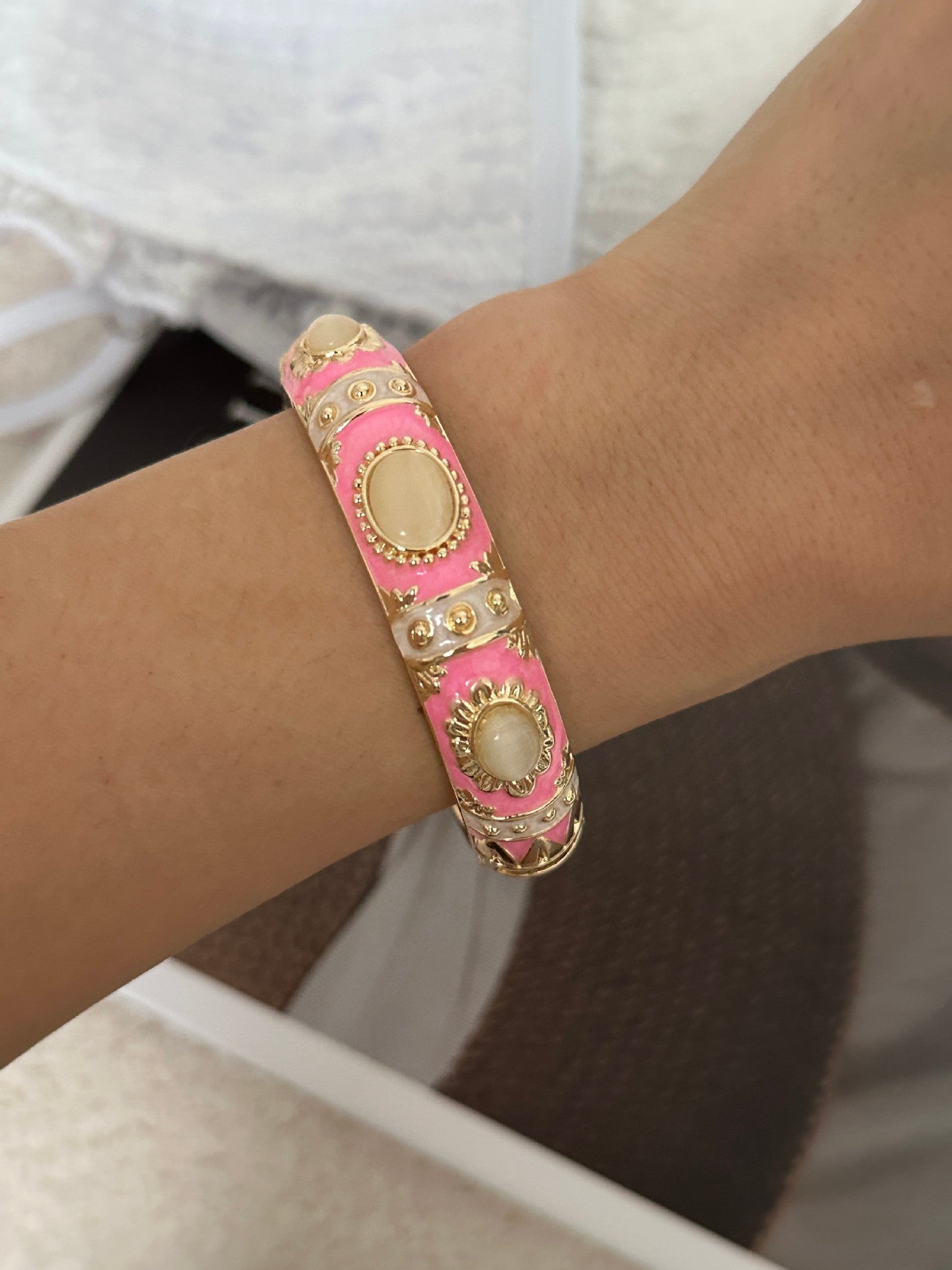 Colorful Geometric Checkered Drip Oil Plated Alloy Open Cuff Bracelet