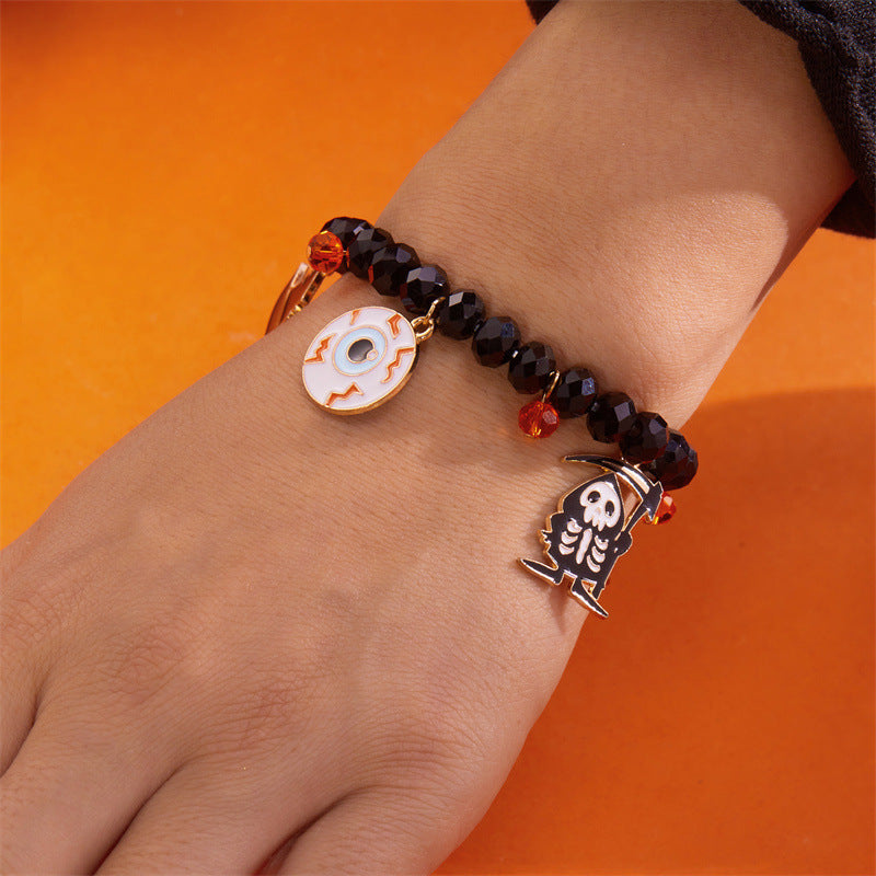 Bracciale con perline a tema Halloween con ciondoli a forma di zucca e fantasma, gioielli fatti a mano in lega con forme geometriche e cristalli per donna