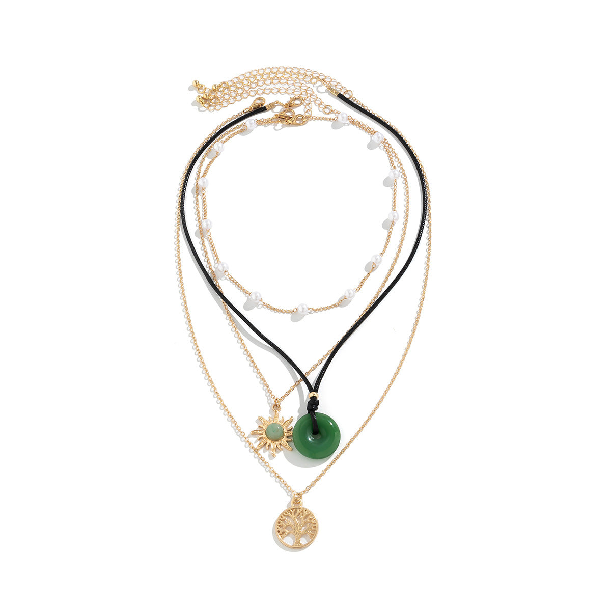 Collar con colgante geométrico minimalista de aleación para mujer con acabado chapado, cierre de cordón ajustable y dije de árbol