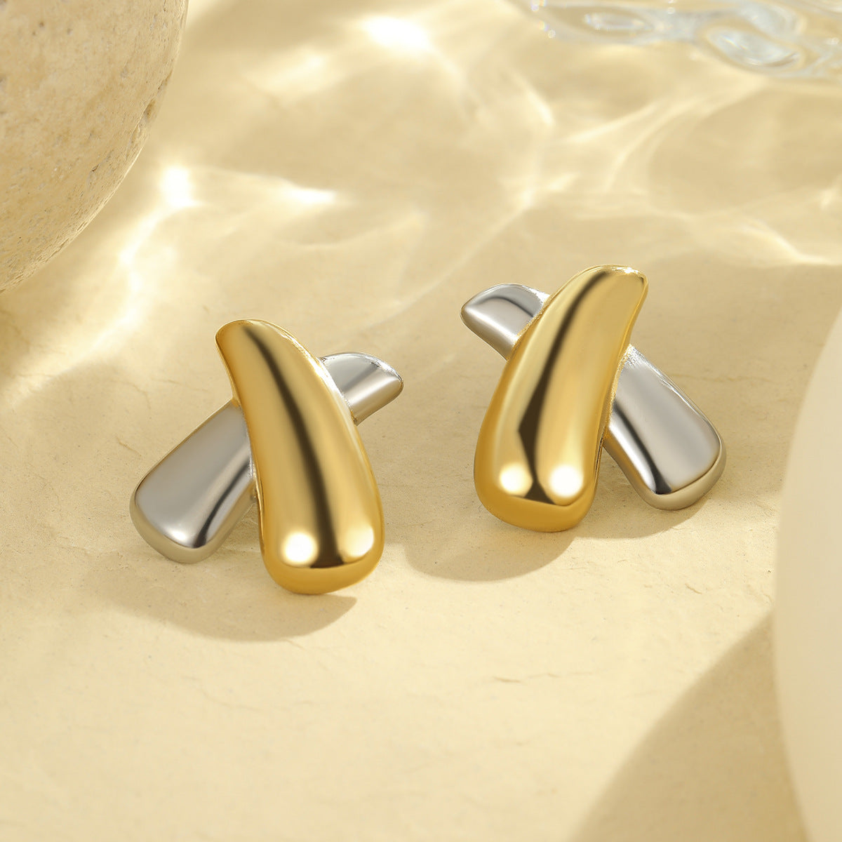 Pendientes de acero inoxidable estilo francés vintage geométricos con baño de oro de 18K para mujer