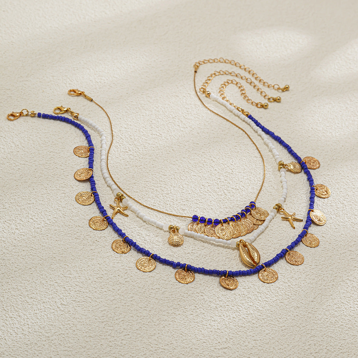 Minimalist Geometric Starfish Alloy Necklace Set with Beads and Shells for Women