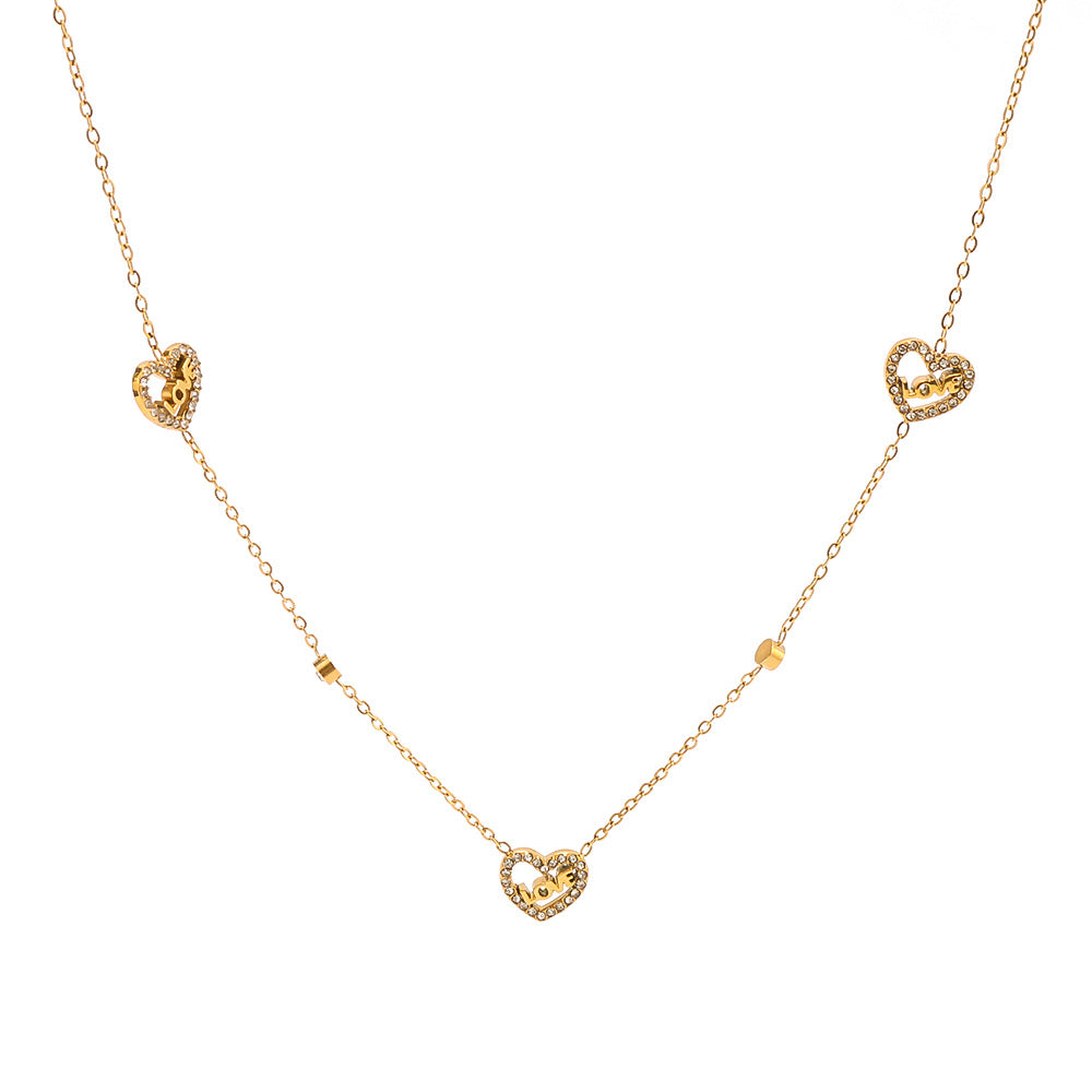 Collar colgante minimalista de corazón de amor en acero inoxidable con baño de oro de 18 quilates en cadena O para mujer