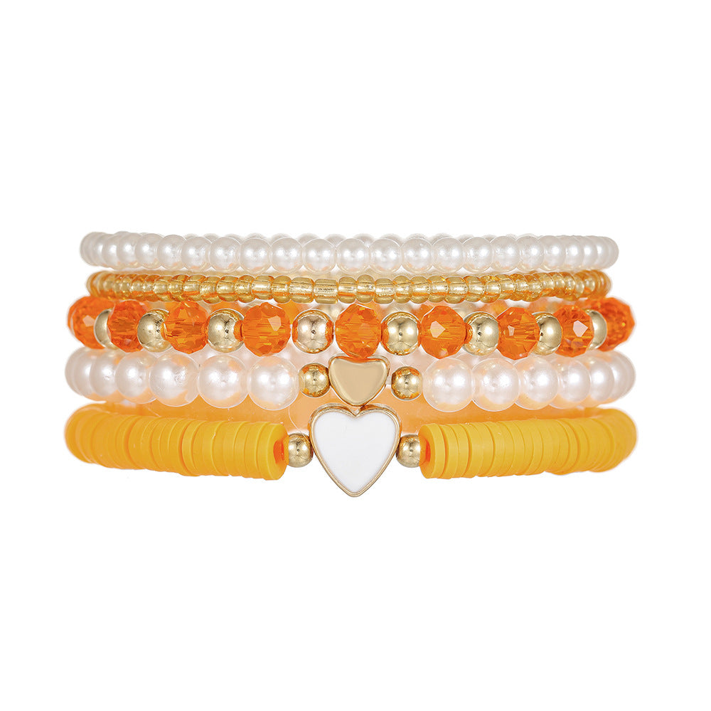 Bohemian Heart Drip Oil Resin and Pearl Beaded Stretch Bracelet Set for Kids