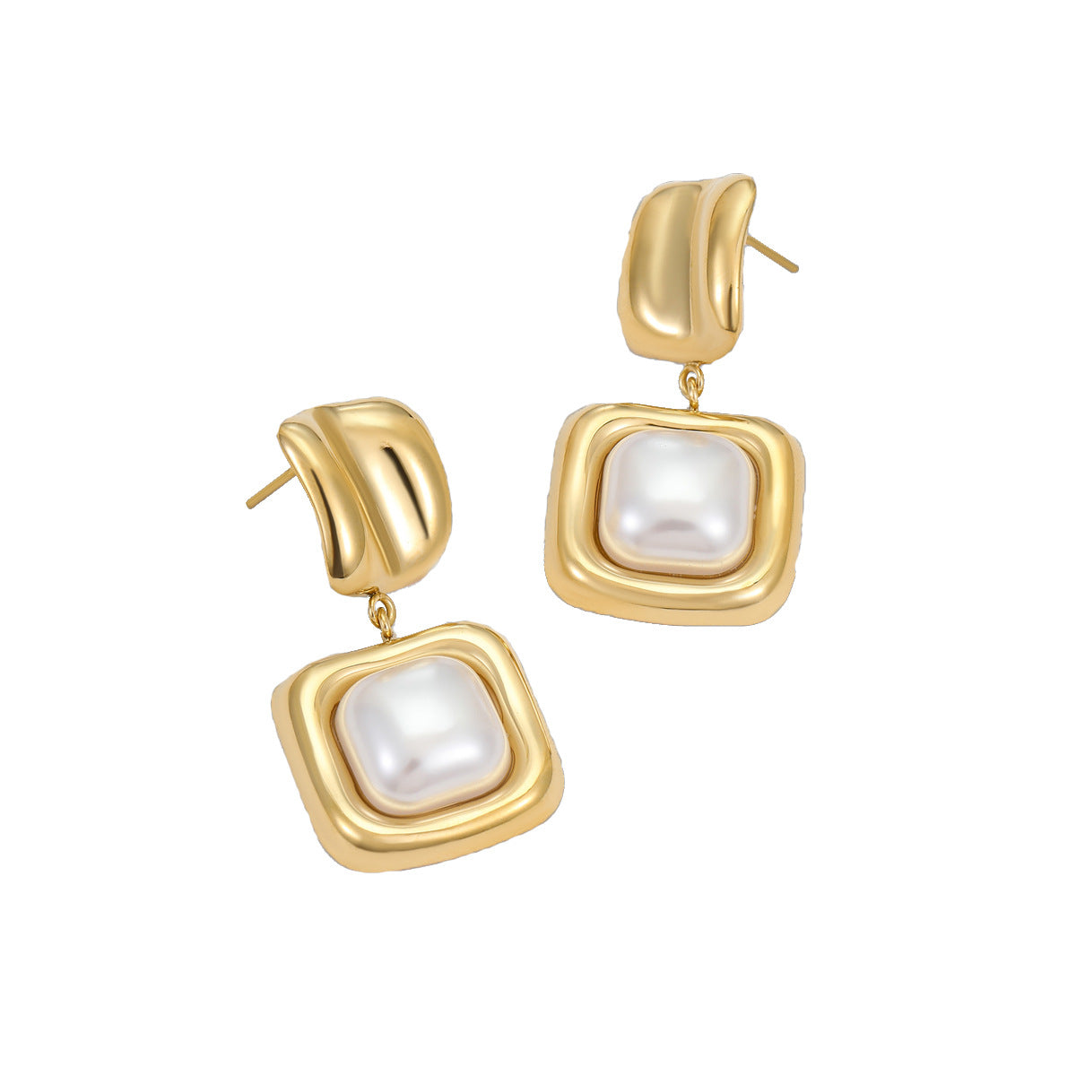 French Vintage Geometric Square Irregular Pearl Earrings for Women Stainless Steel Plated with 18K Gold Luxury Minimalist Fashion Ear Jewelry