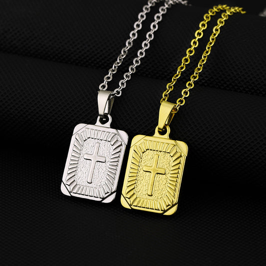 Collana con Pendente a Croce Minimalista in Acciaio Inossidabile con Finitura Placcata su Catena a O Unisex