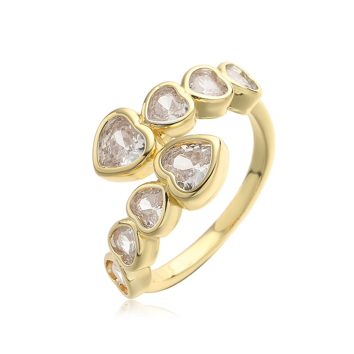 Minimalist Geometric Open Ring for Women in Brass with Real Gold Plating and Zircon Inlay