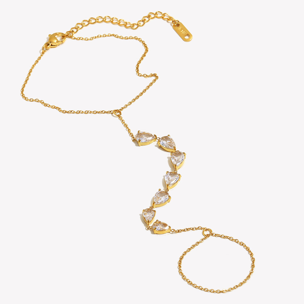 Bracciale a forma di O in acciaio inossidabile placcato oro 18 carati con zirconi, geometrico e alla moda, da donna