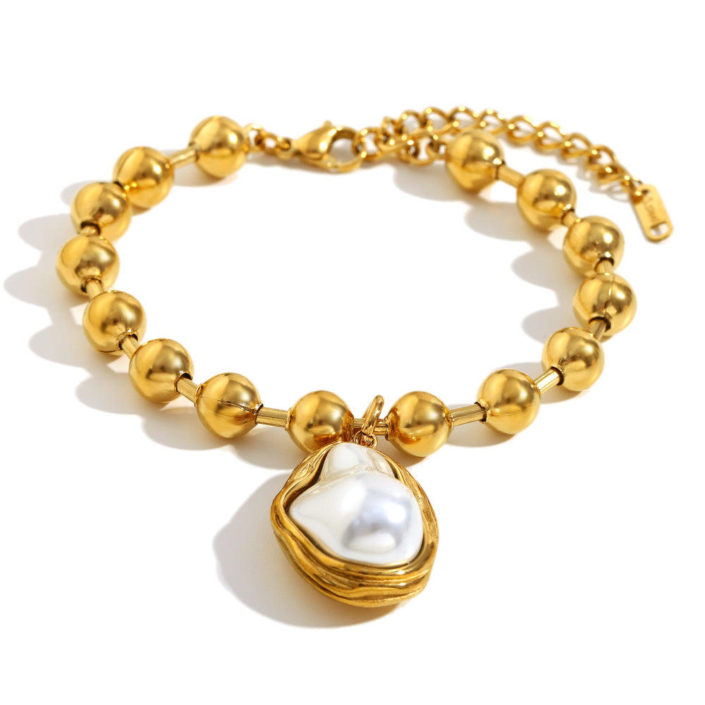 Fashion Baroque Pearl Bracelet with Stainless Steel Beads and 18K Gold Plating for Women