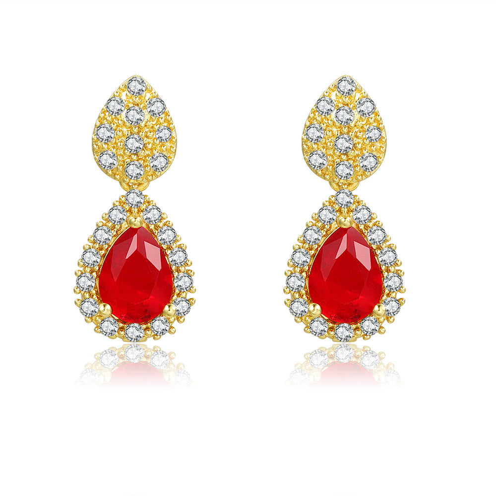 Vintage Gold Plated Brass Teardrop Floral Earrings with Cubic Zirconia