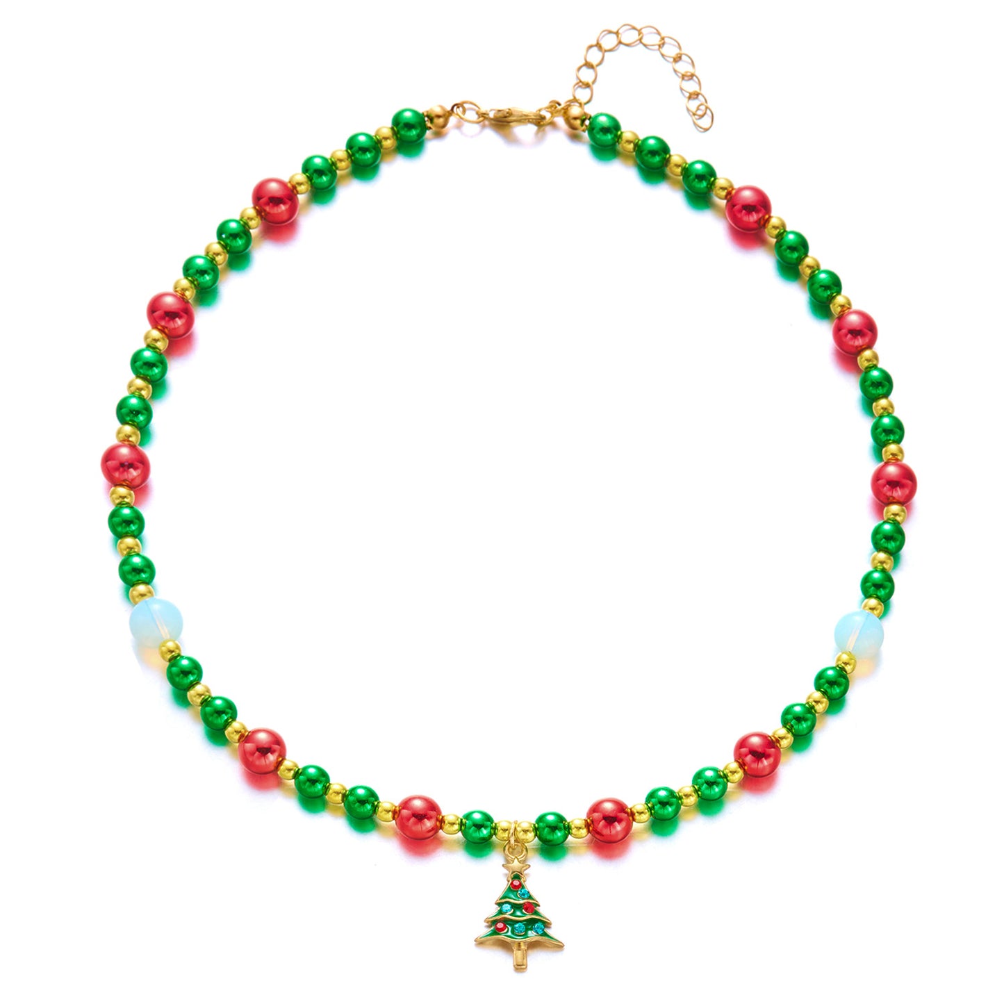 Elegante collar con colgante de árbol de Navidad de copo de nieve con cuentas de aleación y acabado chapado para la temporada navideña