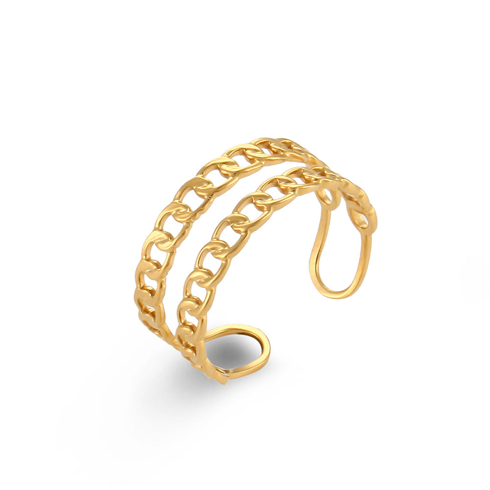 Fashion Geometric Open Adjustable Ring 18K Gold Plated Stainless Steel for Women