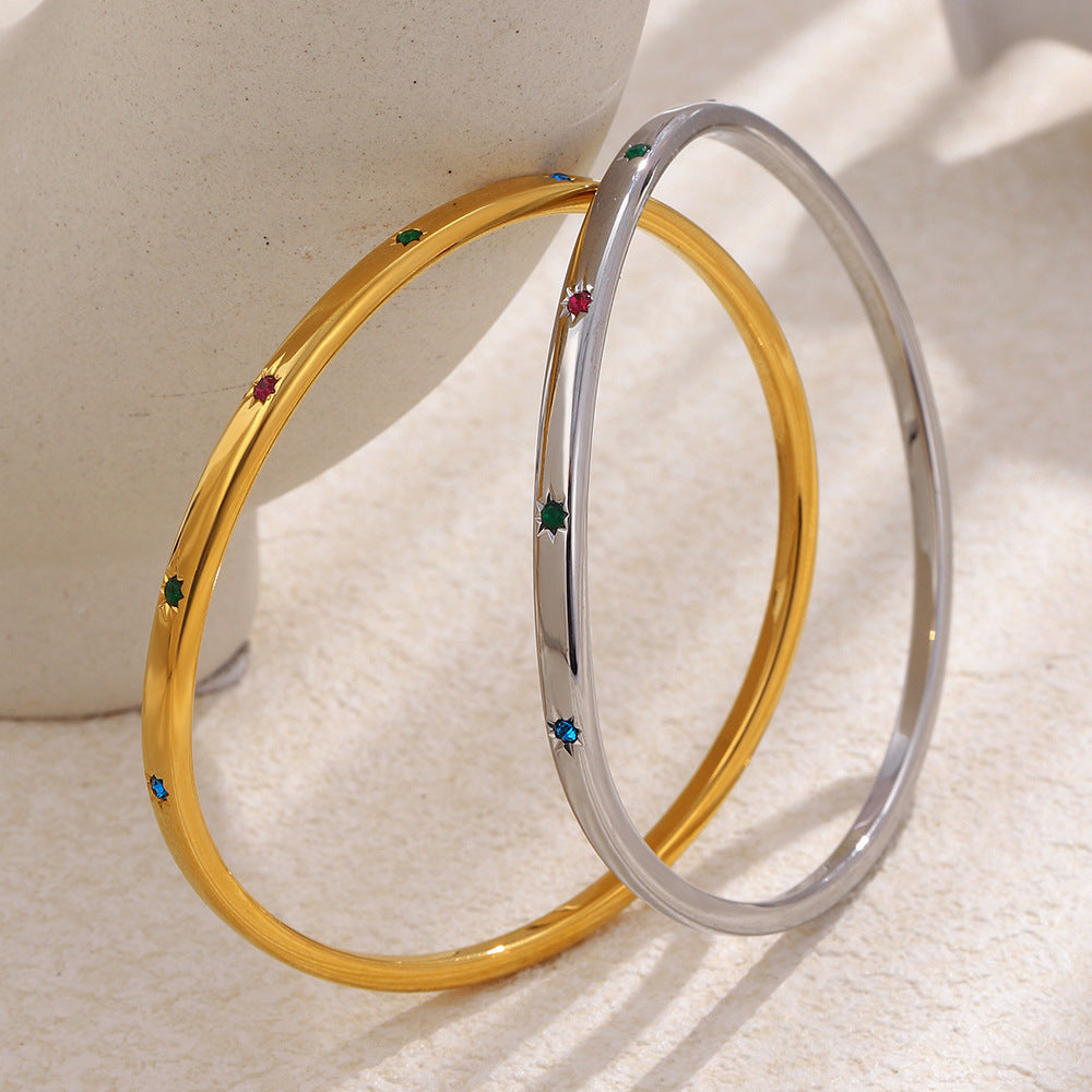 Minimalist Elegant 18K Gold Plated Stainless Steel Star Geometric Curve Bangle for Women