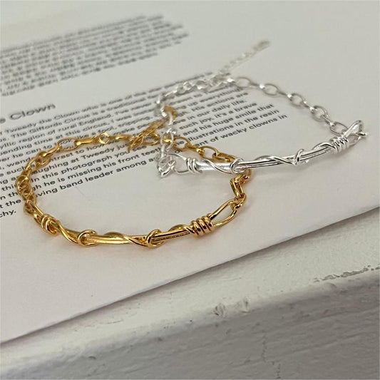 Minimalist 925 Sterling Silver Geometric Hand-Woven Twisted Wire Bracelet