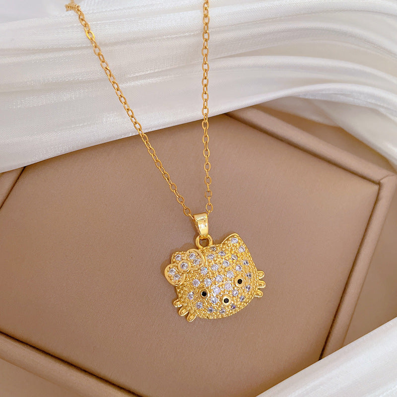 Sweet Elegant Cartoon Butterfly Geometric Rhinestone Brass Pendant Titanium Steel Necklace Cable Chain