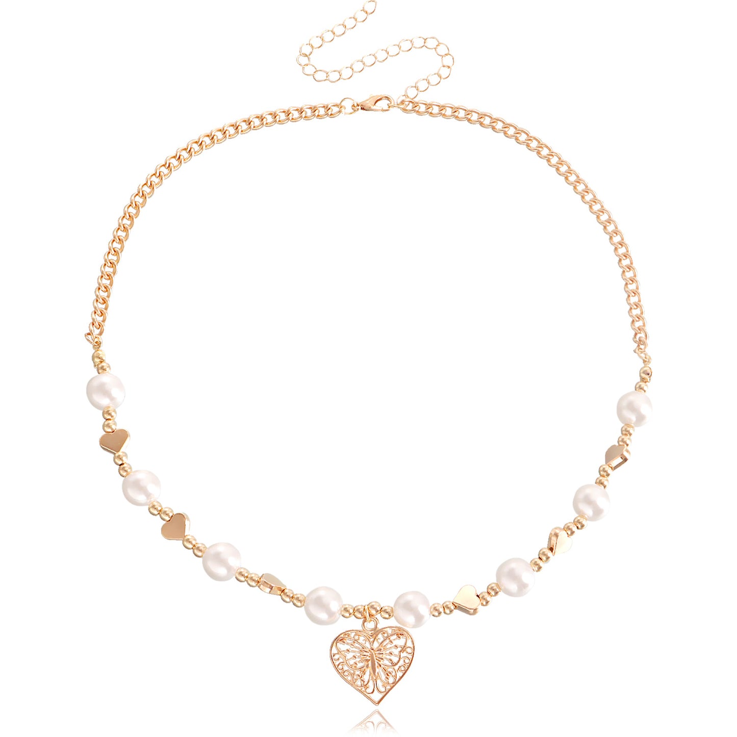Vintage Geometric Heart Alloy Pendant Necklace with Gold Plating for Women