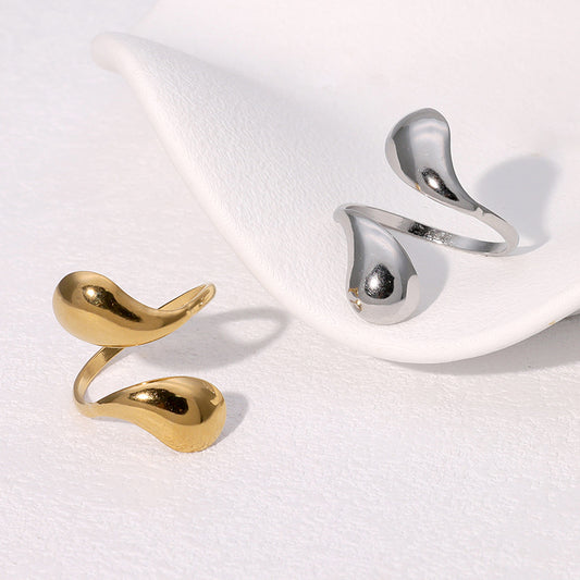 Anillo de dedo minimalista de acero inoxidable con forma de gota, chapado en oro para mujer