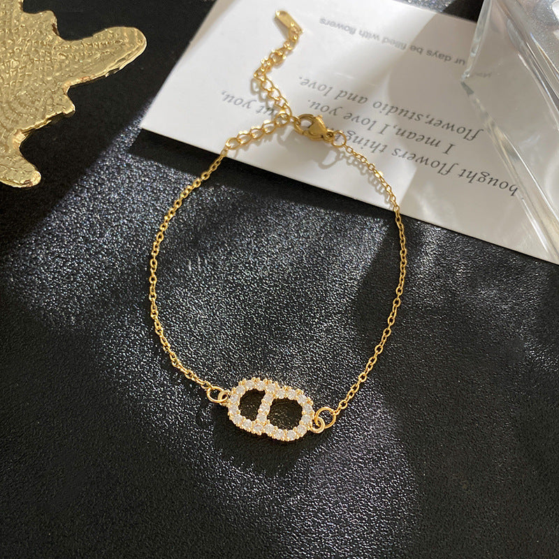 Minimalist Luxury Letter Titanium Steel Cubic Zirconia Inlay Necklace Set