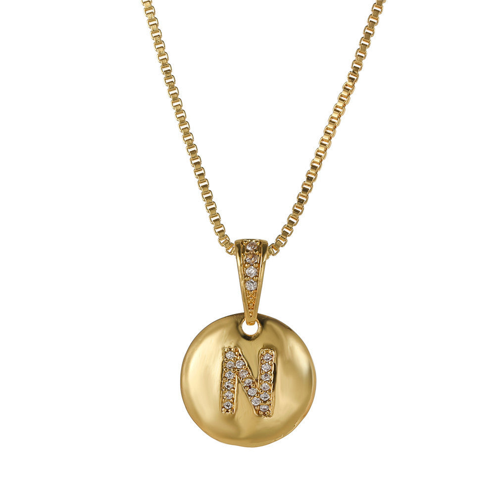 Vintage Sweet Geometric Letter Brass Inlay Cubic Zirconia Necklace Box Chain for Women
